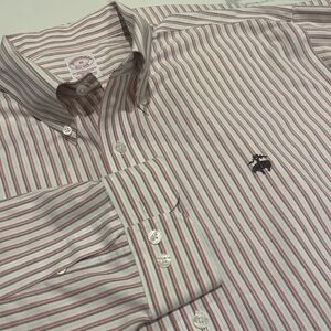 Brooks Brothers Polo Shirt Mens XL Pink Striped Regent Fit Stretch Non-Iron NWOT